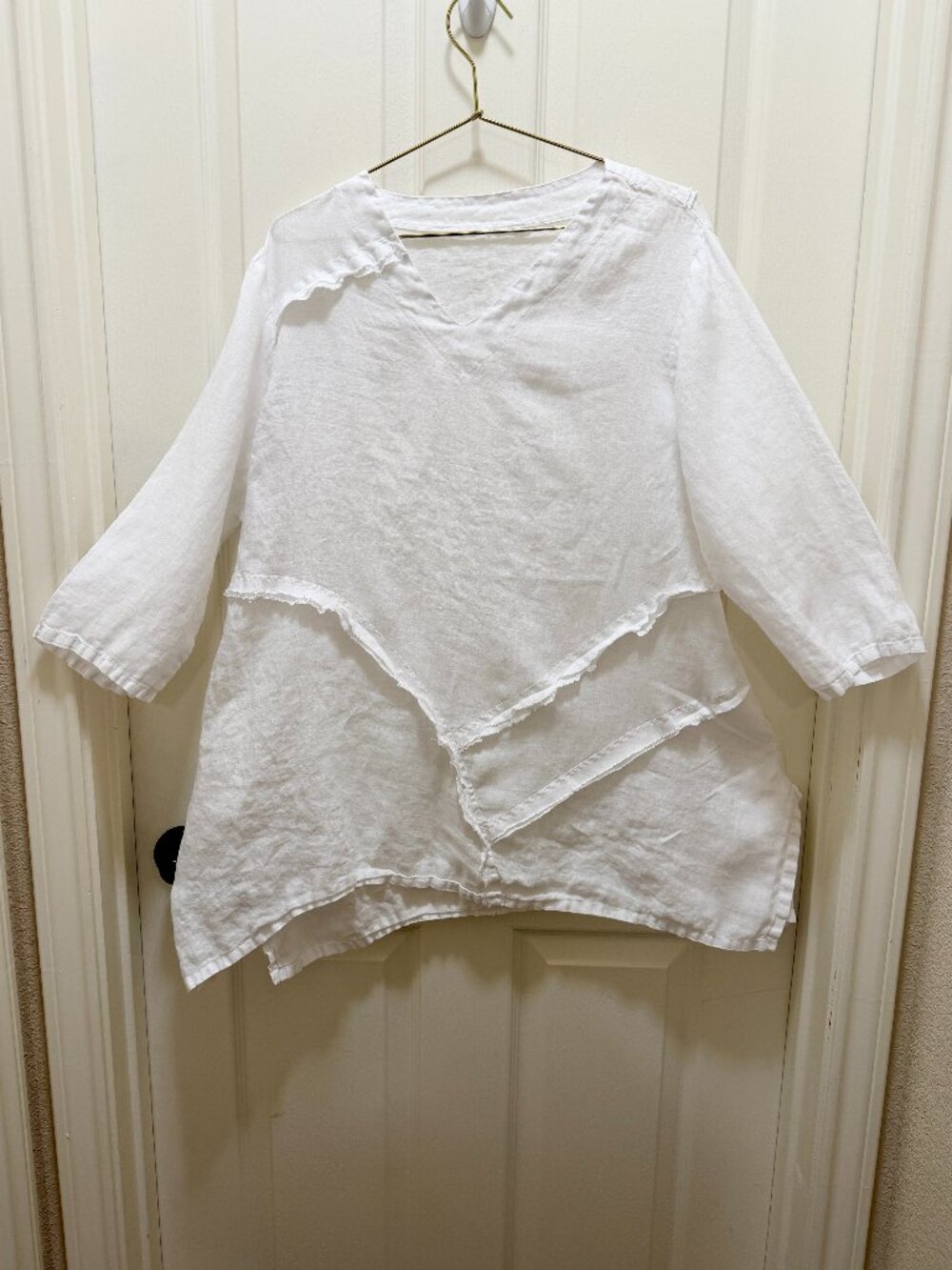 Match Point Women's 100% Linen Sharkbite Oversized Tunic Top Size S White Boho